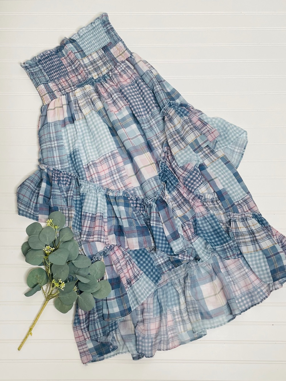 LIFE Y2K Plaid Strapless Babydoll Smocked Ruffle Dress